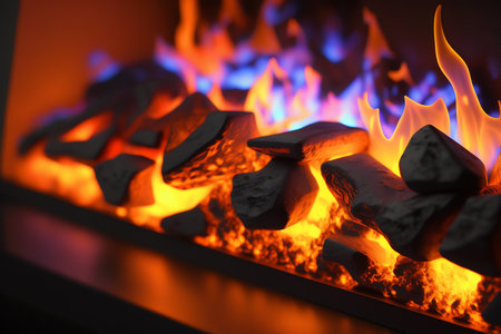 electric fireplace. Artificial fireplace with burning fire. close upの素材