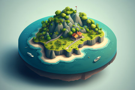 Isometric island in the blue sea.の素材