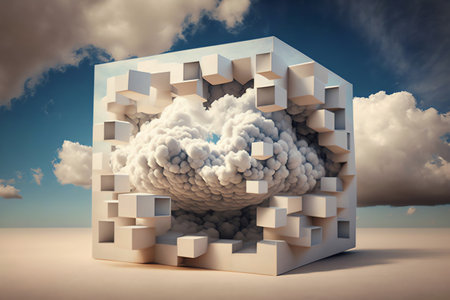 cloud storage concept. Clouds in glass cube.の素材