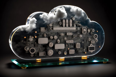 cloud computing concept. Electronic components circuit board in shape of cloud.の素材