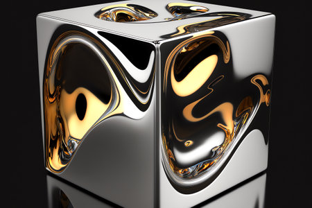 Metallic cube stand. metal material. cube shape.の素材