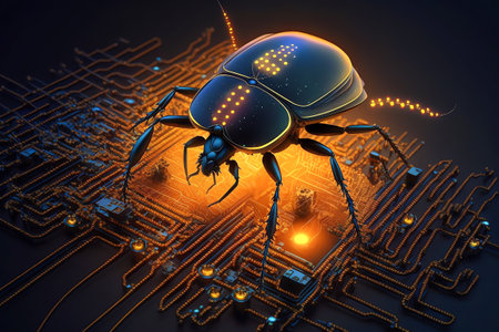 Electronic bug on circuit. Computer virus concept. Spy bugの素材