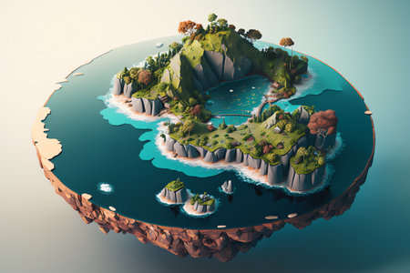 Isometric island in the blue sea.の素材