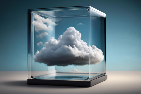 cloud storage concept. Clouds in glass cube.の素材