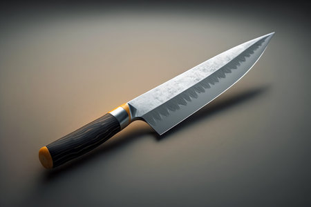 chef knife. Sharp kitchen knife on dark backgroundの素材