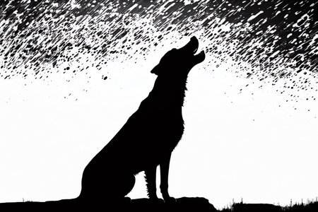 Howling wolf silhouette. Black dog howlingの素材
