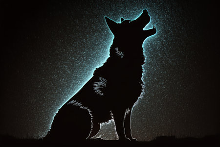 Howling wolf silhouette. Black dog howlingの素材