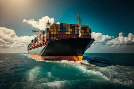 Cargo ship container in the ocean transportation, shipping freight transportation. Generative AIの素材