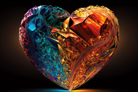 Gem heart shaped. Heart shape made by gemstone. Multicolored gem in shape of heart. love concept. Generative AIの素材