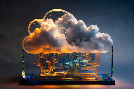 cloud computing concept. Electronic components circuit board in shape of cloud. Generative AIの素材