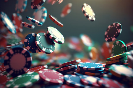 Casino Chips falling with dramatic lighting. poker chips. Generative AIの素材