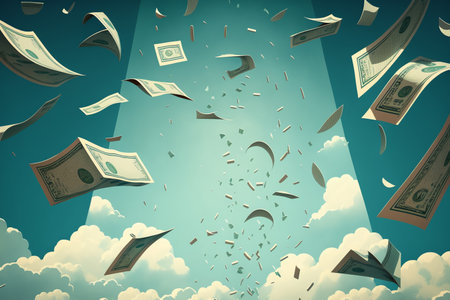 money rain. Money falling from the sky. success concept. generative AIの素材
