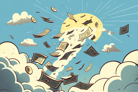 money rain. Money falling from the sky. success concept. generative AIの素材