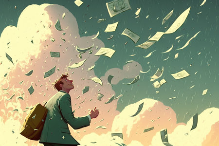money rain. Money falling from the sky. success concept. generative AIの素材