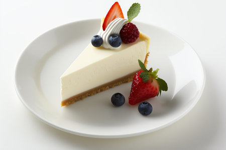Cheesecake slice with syrup topping and creamy filling. Generative AIの素材