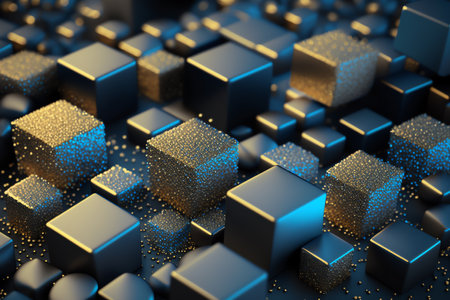 Background filled with shiny golden cubes. glitter background. Generative AI.の素材