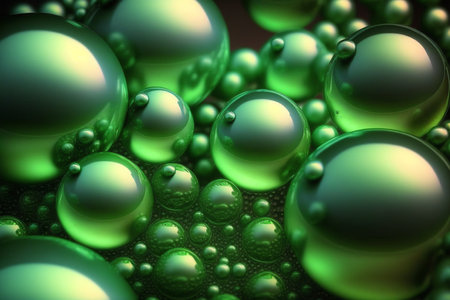 Green pearl background. color bubbles. Pearl background. Generative AI.の素材