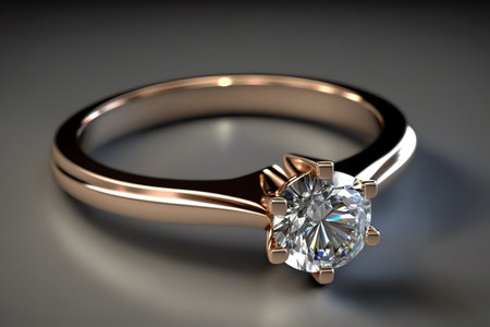 Engagement ring with gem. Wedding ring with shiny gemstone. Generative AIの素材