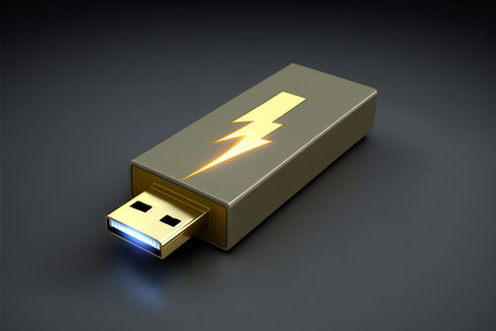 Flash drive burning. Fast flash drive in fire. Data destruction concept. Generative AI.の素材