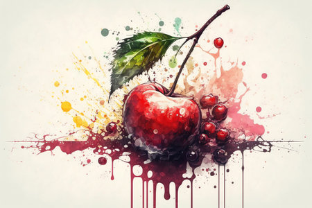 watercolor cherry drawing. Generative AIの素材