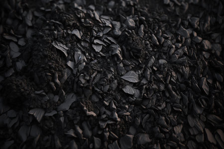 Soil texture background. Black soil textured. Generative AI.の素材