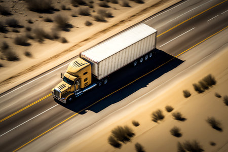 Truck with freight moving fast. Big truck driving on road. blurred image. Generative AIの素材