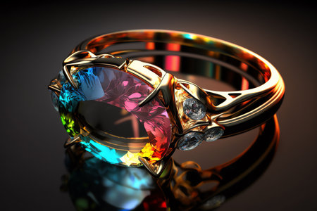 Engagement ring with gem. Wedding ring with shiny gemstone. Generative AIの素材