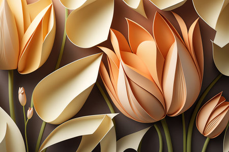 Tulip flower background. Beautiful paper tulip close up. Generative AI.の素材