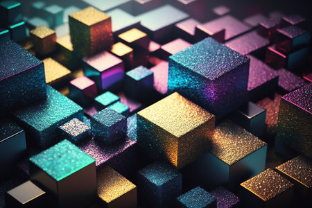 Background filled with shiny golden cubes. glitter background. Generative AI.の素材