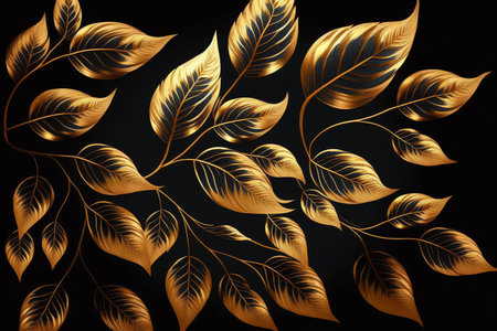 luxury golden wallpaper. Vintage floral pattern background. Generative AI.の素材