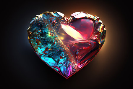 Gem heart shaped. Heart shape made by gemstone. Multicolored gem in shape of heart. love concept. Generative AIの素材