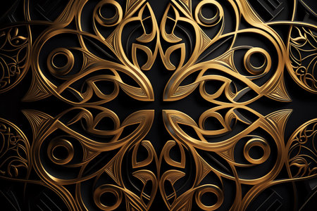 luxury golden wallpaper. Vintage floral pattern background. Generative AI.の素材