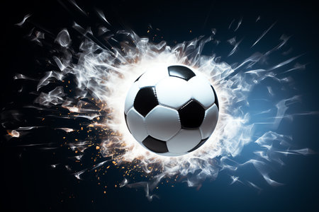 A flying football ball, capturing motion details. A dynamic shot of sports equipment. Generative AIの素材