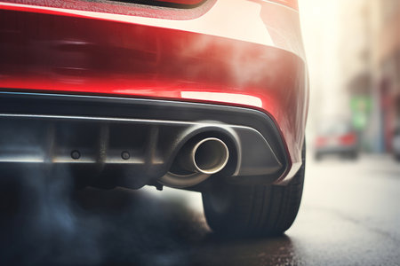 Capturing the essence of automotive emissions, this photo showcases an exhaust pipe emitting subtle smoke. Explore the intersection of technology and environmental impact. Generative AIの素材