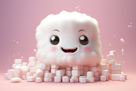 Colorful marshmallows with cute cartoon face, bringing joy and sweetness to any occasion. Perfect for adding whimsy to desserts and treats. Generative AIの素材