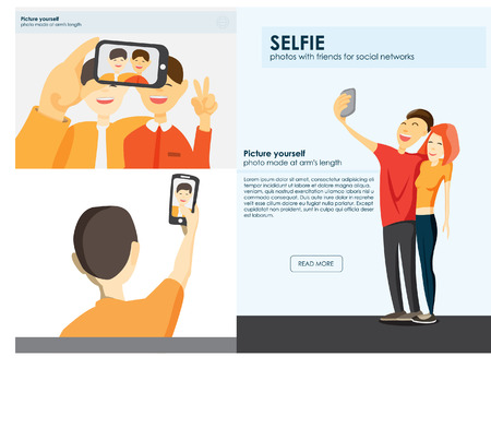 Taking Selfie fashion trend. mobile app for photos. Selfie Design Element vectorのイラスト素材