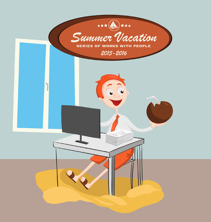 Summer vacation with character design. Vector illustration. Singles. Dream holiday. Beautiful beach. Illustration for a travel company.のイラスト素材