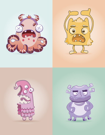 Set monsters for print. Set funny monsters. Fanny monster. Cartoon cute monsters. Ridiculous small monsters (cute)のイラスト素材