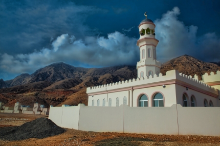 Mosque in mountains - Omanの写真素材