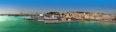 ANCONA, ITALY - MAY 3: Panorama of Ancona Port, Italy, on May 3, 2013. Ancona Port is one of the busiest ports in Italy because of the ferry connections with Croatia and Greece.のeditorial素材