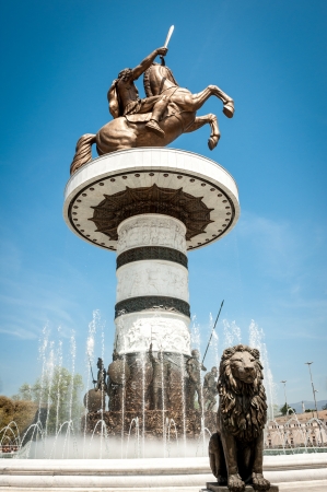 Statue of Alexander the Great in downtown of Skopje, Macedonia, FYROMの写真素材