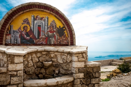 Religious picture in front of monastery on Pantokrator, Corfu - Greeceの写真素材