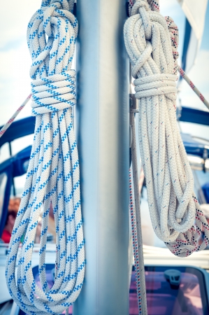 Ropes on mast on a sailing boatの写真素材