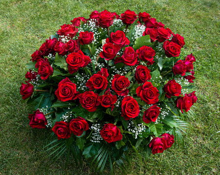 Beautiful bouquet of red roses. Fifty red roses for a wedding anniversary or mother's day.