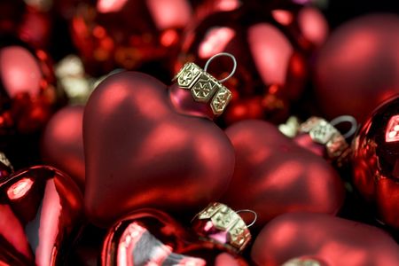 Red Christmas hearts. Selective focusの写真素材