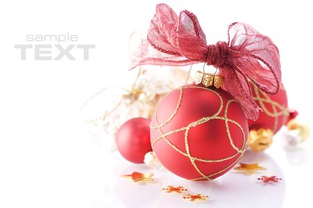 Christmas decorations on white backgroundの写真素材