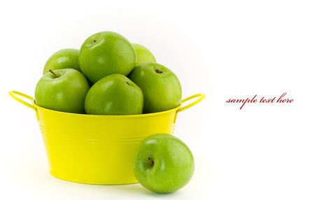 Green apples on a white backgroundの写真素材