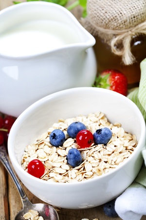 Granola with fresh blackberriesの写真素材
