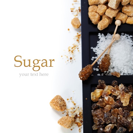 Various kinds of sugar in wooden plates (with easy removable sample text)の写真素材
