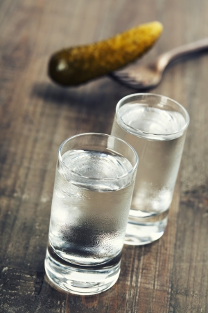 Russian vodka with pickled cucumbersの写真素材